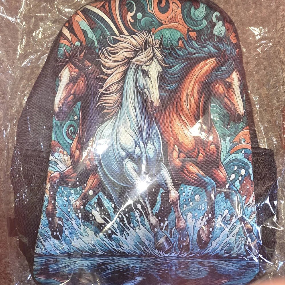 NWT Colorful Horse Print Backpack - Picture 1 of 2